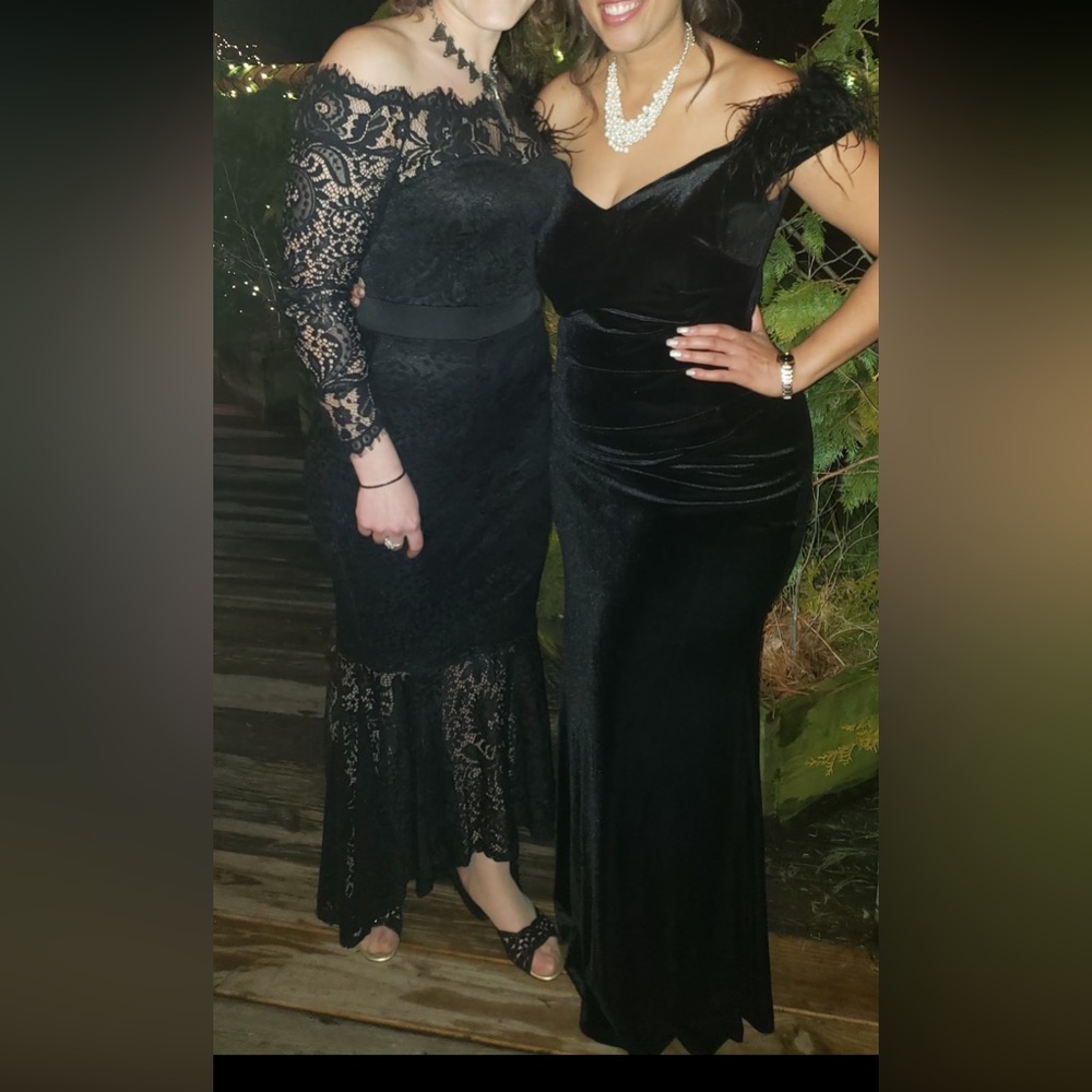 Eliza J Black Velvet off the Shoulder Dress